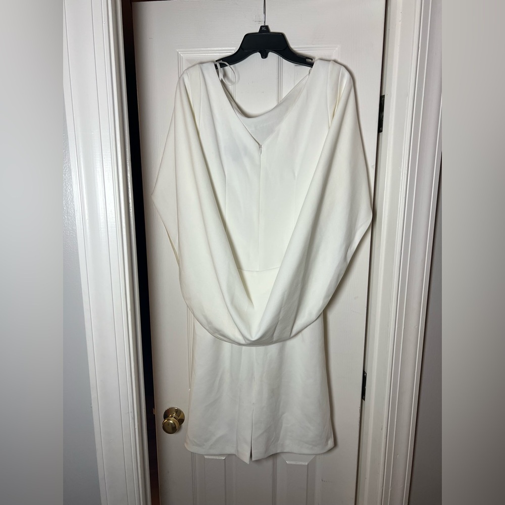 Betsy & Adam NEW Jordan Short Scuba Crepe Draped Back Cape Dress White Size 8 - Picture 7 of 9